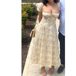TALULLAH LEMON FLORAL PUFF SLEEVE MIDI SUNDRESS